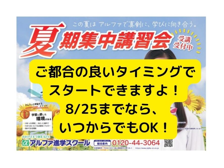 夏期講習会　ご都合に合わせてスタートできますよ！