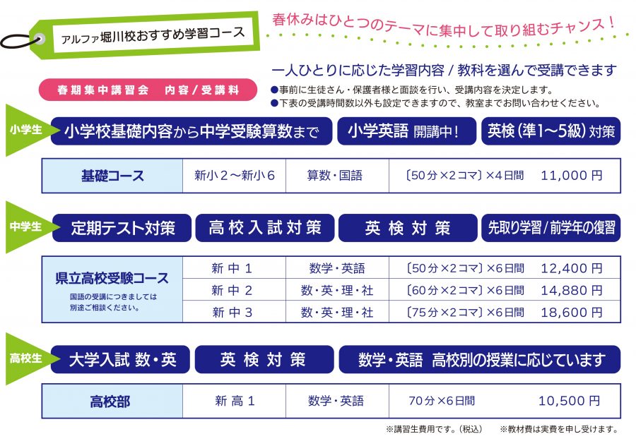 堀川校の春期集中講習会3/24（火）スタート